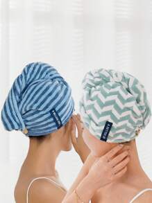 2 件装涤纶吸水干发帽，多种图案，女士发巾，时尚女孩淋浴浴帽返校发帽浴巾适用于美容院、酒店运动、家居必需品、毛巾、皮肤护理 - 2pcs(多色) - 查看 10