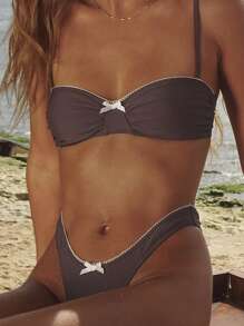 Women's 2 Piece Swimsuit Fashion Lace Trim Bow Bikini Set Summer Two Piece Bathing Suit