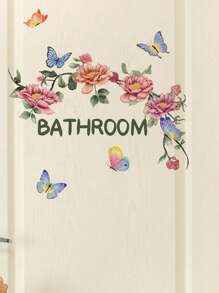 Floral English Bathroom Wall Sticker, Decorative Door Wall Poster For Bathroom, Living Room, Bedroom, Self-Adhesive Wall Decal Gifts Birthday Graduation Room Decor Home Decor Wall Decor Bathroom Decor Bedroom Decor Room Decoration Stuff Living Room Decor House Decor Home Decor Living Room Wall Art Wall Paper Stickers Personalised Stickers