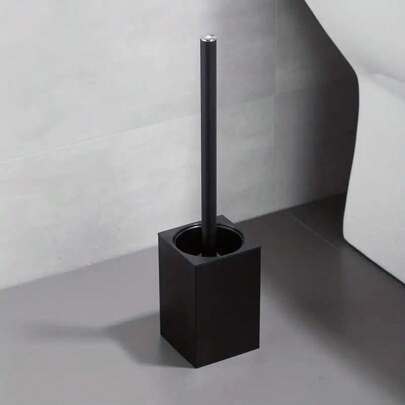 1pc Fashionable Black Square Toilet Brush With Wall-Mounted Holder - Aluminum Alloy, Floor And Wall Installation, Includes Handle - Ideal For Modern Bathrooms Bathroom Decor Fall Decor