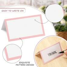 50/100pcs Pink Tented Place Cards,White Blank Tented Cards,Folded Place Cards,Wedding Name Place Cards For Table Settings Table Tent Cards Delicate Place Cards For Seating And Name Tags For Receptions - Multicolor - View 4