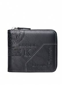 BATSIOE New Style Men's Business Wallet, Retro Embossed Letter Credit Card Case, Gift For Men - Black - View 3