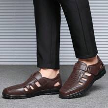 Men's Outdoor Casual Hollow Breathable Leather Sandals, Summer - Brown - View 3