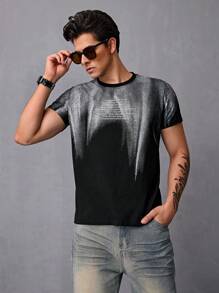 Playera De Manga Corta Impresa Carta De Gradiente Para Hombre - Negro - Ver 5