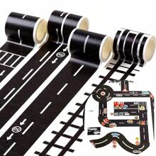 10pcs Reusable Cartoon Race Track Stickers, Black Polyurethane Race Track Tapes, Suitable For Party Car Decoration, Pre-Pasted Glitter Effect, Car Themed Birthday Party Racing Game Party Supplies