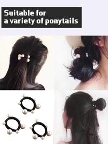 3Pcs/5Pcs/6Pcs Faux Pearl Decor Hair Tie, Hair Bobbles, Hair Band, Hair Accessories Scrunchies, Multifunctional Hair Styling Tools, Elegant Elastic Rubber Band, Elastic Hair Bands For Women, Suitable For Bun & Ponytail, Won't Damage Hair, Reusable, For Daily Wear, Casual, Party, Work, School, Dating, Travel, Gifts For Mom, Friends, Couples, Classmates
