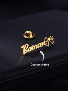 定制蝴蝶结名字胸针金色不锈钢个性化名字胸针时尚珠宝礼物