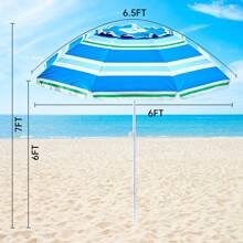 Outdoor Umbrella - Sun Protection, Rain Resistant, Windproof With Manual Open-Close Feature - Ideal For Beach, Camping, And Picnics - Blue and White - View 7