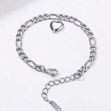 MONALLY 1pc Uniquely Designed Style Silver Heart Pendant Simple Suitable For Daily Wear And Vacation Wear Anklet For Women Stainless Steel Jewelry Chain For Summer Vacation Travel Beach Party - Silver - View 4