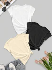 3er Pack Damen Lässig Shirts im Vintage Stil mit Herz- und Blumendrucken - bequeme Crew Neck, Kurzarm, Sportshirts, rosa, grau und teal, Polyester, maschinenwaschbar, Frühlings- und Sommerbluse | Vintage Style Shirts | maschinenwaschbare Blusen