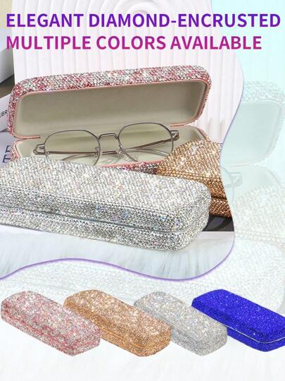 1pc Elegant Rhinestone-Set Automotive Glasses Case, Shiny Rhinestone Automotive Glasses Case, Abs Material, Stylish Portable Storage Case, Stylish Automotive Interior Accessories, Suitable For Fashion Glasses And Prescription Glasses, Ideal Holiday Gifts Valentines