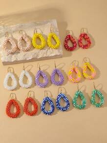 1 Pair Handmade Bohemian Style Simulated Crystal Beaded & Tassel Earrings, Retro Elegant Unique Geometric Teardrop Earrings, Fashionable Earrings Gift For Wedding, Music Festival, Friends & Lovers, Suitable For Women Daily, Vacation, Party Wear (Bead Color & Position Random)