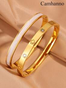 2 件优雅简约个性不锈钢轻奢配饰完美搭配日常穿着和派对时尚百搭适合男士、女士、情侣、街头旅行节日派对配饰 S2 件优雅简约个性不锈钢 - 金色5 - 查看 4