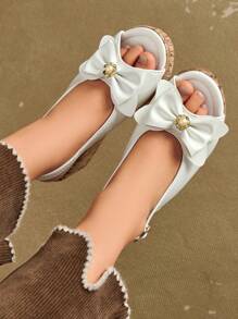 2025 Girls' Peep-Toe Design Sandals, Minimalist & Practical - White - View 4