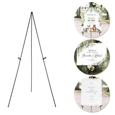 1pc 63-Inch Easel, Suitable For Wedding Signs, Poster Display, With Storage Bag, 5lbs Capacity, Foldable Portable Floor Easel For Wedding Banners And Poster Display, Tabletop Easel, Metal Tripod, Party Gift, Room Decor, Bridal Gift, Birthday, Graduation, Birthday Decor, Party Decor, Bachelorette Party, Wedding, Outdoor Decor, Summer Beach, Back To School, School Supplies