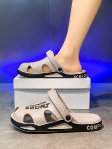 Men's Breathable Hollow Slip-On Sandals, Outdoor Sports Casual Fashion Slippers, Dual Wear For Street & Driving - Khaki - View 6