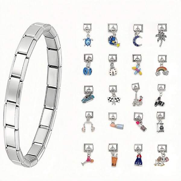 1 pieza Figura de perro de globo multicolor de acero inoxidable para ensamblar, componente modular de mariquita para hacer pulseras hechas a mano, accesorio unisex de uso diario