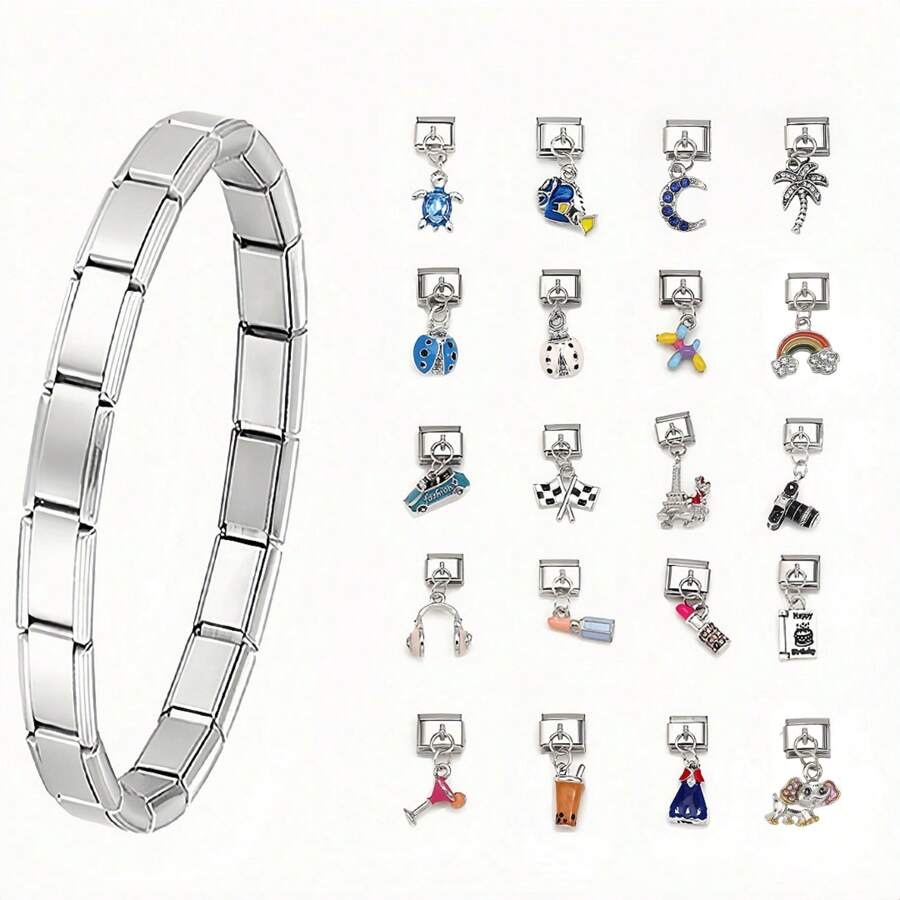 1 pieza Figura de perro de globo multicolor de acero inoxidable para ensamblar, componente modular de mariquita para hacer pulseras hechas a mano, accesorio unisex de uso diario - Multicolor - Ver 1