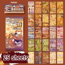 25 arkuszy Vintage-Style Materiał Cięcie Naklejki Książka, Deser Temat Rzemiosło Scrapbooking Dekoracyjne Naklejki, Artykuły Szkolne, Powrót Do Szkoły