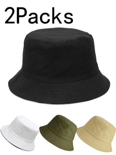 2 Paquetes de Sombreros de pescador unisex tipo cubo para playa y sol, estético, con protección UPF 50, plegable y para viajes de verano, reversible de doble cara