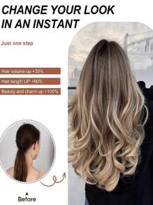 20 Inch Wig Women's Long Hair Integrated V-Shaped Extension, High Temperature Resistant, Fluffy, Invisible, Seamless Patch, Smooth, Large Wave Roll, Gradient Wig Piece - Multicolor - View 7