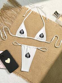 Heiß kontrastfarbiger Trimmungsunterwäsche-Set, Königin der Kreuz Mikro-Dreieck Träger-Bikini Dessous BH & String - Spitze & Mikrofaser - für Frauen - perfekt für romantische Anlässe & besondere Nächte - ideales Geschenk für sie