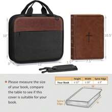 FINPAC Extra Large Bible Cover, Carrying Book Case Church Bag Bible Protective With Detachable Shoulder Strap & Zippered Pocket, Gift For Men Women, Black & Brown