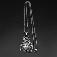 Collier pendentif Vierge Marie chrétien pour hommes en acier inoxydable de couleur or creux chaîne Notre-Dame de Guadalupe