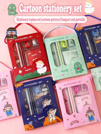 Juego de papelería infantil, pequeño regalo, papelería de dibujos animados de 6 piezas, set de lápices escolares para estudiantes de primaria, útiles escolares