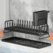 Multifunctional Carbon Steel Bowl Drying Rack Set Of 2 Space Saving Plates Organizer Plate Drying Rack Pans Storage Rack Lid Organizer Adjustable Rack For Kitchen Sink - 黑色 - 查看 4