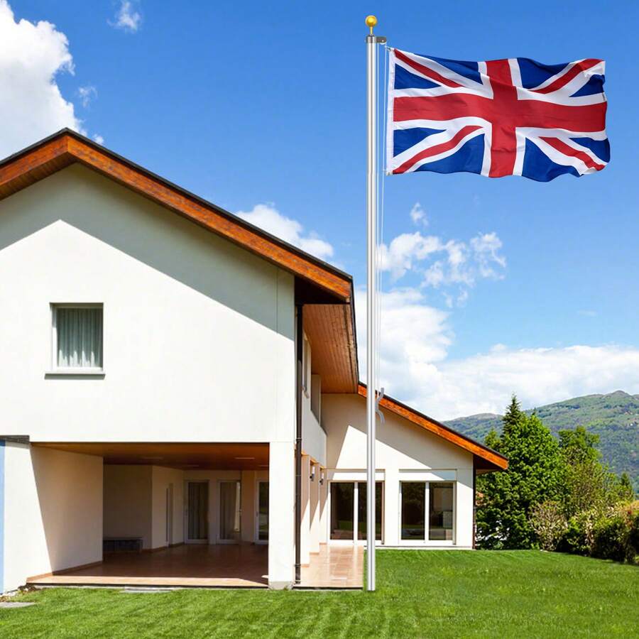 Display4top 20FT Sectional Flagpole Kit With One UK Flag, Heavy Duty Adjustable Aluminium Outdoor Flag Pole For Residential, Garden And Commercial Use - Silver - View 1