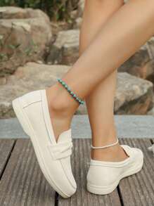 Women's Round Toe Slip-On Suede Loafers, Fashion, Versatile, Casual, Daily Commute, 2025 Spring & Summer New Arrivals, Plus Size, Comfortable Flat Rubber Sole Moccasin Shoes - Beige - View 4