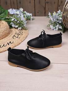 1 Par De Sapatos Casuais PU Unissex Com Laço, Mocassins Fashion Ingleses Simples E Versáteis, Sapatos Oxford, Sapatos Baixos Para Primavera, Verão E Outono