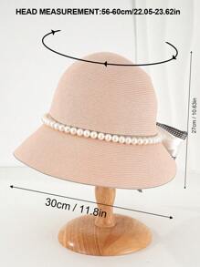 1 件女士珍珠丝带草编渔夫帽、遮阳帽，适合休闲、派对、户外场合 - 米色 - 查看 3