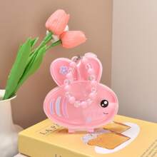 1PC Chic - Organizer na biżuterię z koralików w kształcie królika, owada, grzyba z uroczym kwiatowym zdobieniem - przenośne pudełko do przechowywania akcesoriów do włosów, kosmetyków i małych przedmiotów z polerowanym wykończeniem, wielofunkcyjny plastikowy pojemnik