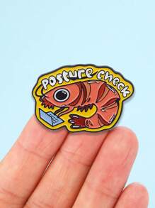 1PC New Creative Red Magic Shrimp Lobster Brooch, Ocean Biology English Letter POSTURE CHECK, Collar Badge, Jewelry Gift For Friends