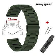 1pc Unisex Solid Stainless Steel Three Bead Dual Button Folding Buckle Watch Band, Compatible With Samsung Galaxy Watch 6/5/4, Watch, Watch, 22mm 20mm 18mm 16mm, Comes With Band Adjustment Tool - MZ/PKSZ - View 21