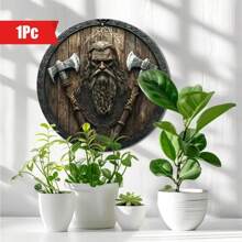 8x8 Inch Classic Viking Shield Theme Flat Metal Wall Decor Plaque, Multipurpose Flat Metal Sign For Home, Office, Living Room, 2D High Definition Printing, Waterproof, Pre-Drilled Holes, Random Hole Positions