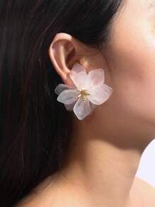 1 对波西米亚风花朵耳钉，情人节、婚礼配饰、女士夏季服装 - 白色 - 查看 1