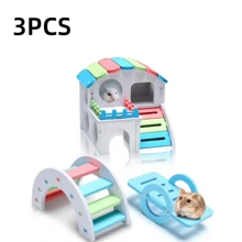3pcs/Set Hamster Hideout House Seesaw Rainbow Arch DIY Pet Toy Set - Multicolor - View 3