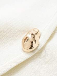 Long Sleeve Solid Color Knitted Top With Metallic Buttons, Casual For Spring & Autumn