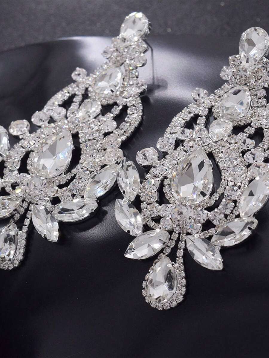 1 对 4.1 英寸大号黑色青铜色水晶水钻女士耳环