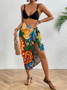 1pc Kleurrijke Print Sexy Vrouwen Strand Wikkelrok, Cover-Up, Afslankende Rok Voor Vakantie, Zwemmen, Feest