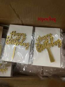 10/20/30 件生日快乐亚克力蛋糕装饰，生日、情人节、派对用品蛋糕装饰，现代字母图形蛋糕装饰，现代字母图形蛋糕顶饰镜面金色亚克力多功能蛋糕装饰装饰，送给家人和朋友的完美纪念礼物 - 彩色 - 查看 5