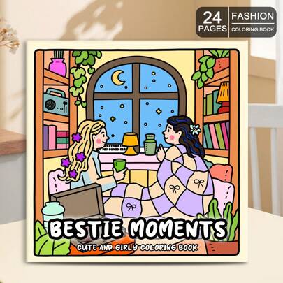 GDTME （2025 年新品，7.9*7.9 英寸，24 页，单面印刷）1 本成人涂色书，主题为友谊时刻，图案精美，线条清晰。情人节、生日、复活节和其他节日礼物的理想之选，放松身心的绝佳选择