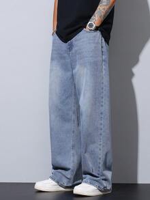 1 chiếc quần jeans ống rộng dáng rộng phong cách retro hiệu Hearty Haven dành cho nam giới. - Màu xanh lam - Xem 4