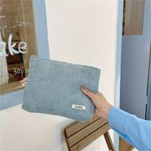 1pc Corduroy Travel Makeup Bag With Zipper, Perfect For Beauty Essentials, Lipstick Bag, Women's Makeup Bag, Small Bag Storage Makeup Bag, Pencil Case Makeup Brush Holder, Toilet Bag, Makeup Bag Beach Bag,Toiletry Bag Back To School