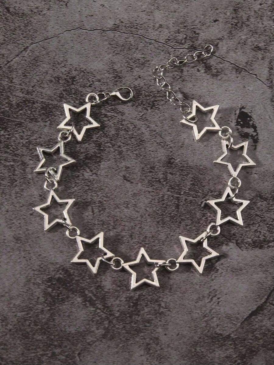 Pulsera con diseño de estrella hueca de 5 puntas en estilo gótico vintage punk, de aleación de zinc, con diseño fresco y elegante para hombres y mujeres