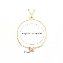1 pieza Pulsera ajustable de cadena de caja dorada con inicial clásica simple pavimentada con circonita para mujeres