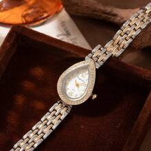 xinyunkou New Ladies' Steel Band Quartz Watch With Crystal Diamond & Waterdrop Decor, Stylish Chain Bracelet Design - Gold - View 2